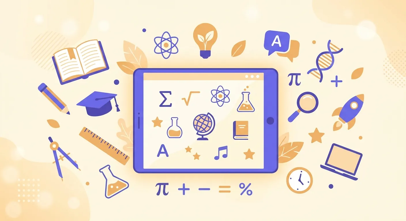 Schermata di app educative gratuite con contenuti interattivi per lezioni di matematica e scienze