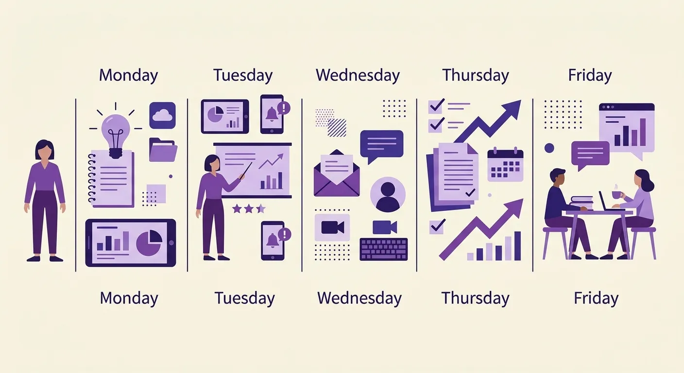 Schema di flusso di lavoro settimanale di un docente che usa app didattiche gratuite