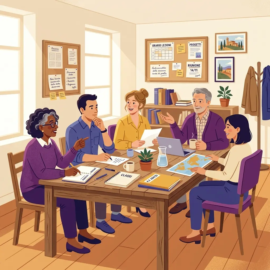 Gruppo di docenti riuniti al consiglio di classe per discutere strategie su una classe difficile