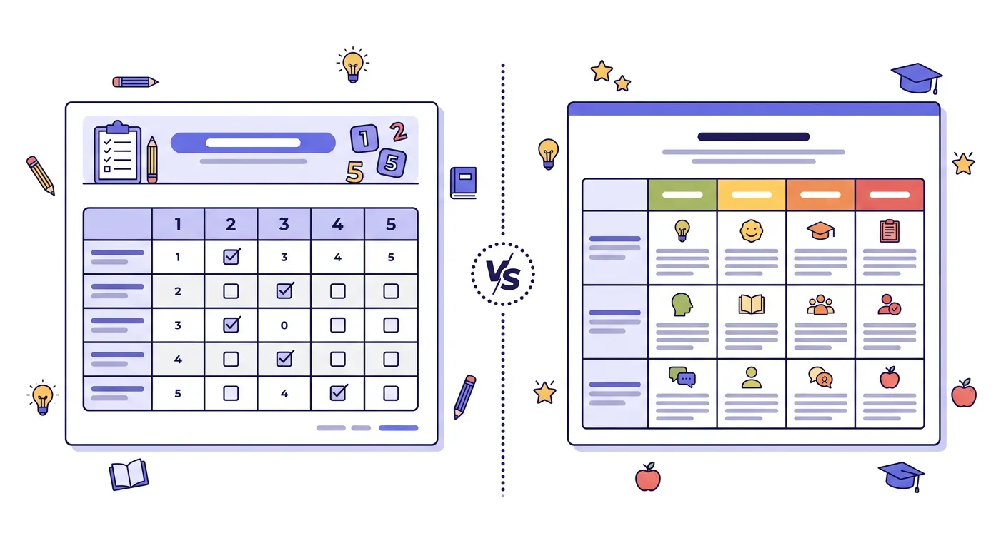 Confronto tra griglia di valutazione e rubrica di valutazione con differenze chiave