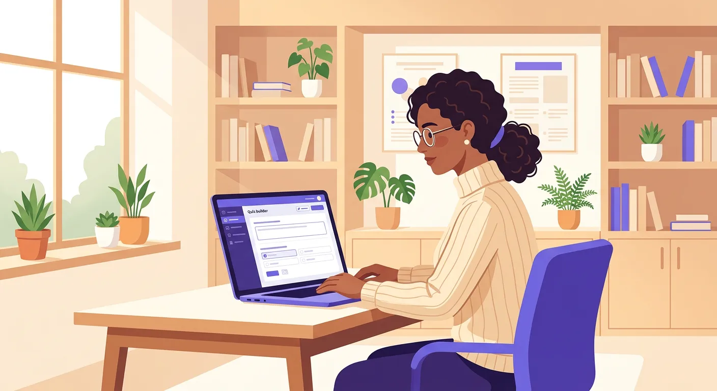 Docente che crea un quiz su Kahoot dal laptop con domande a scelta multipla