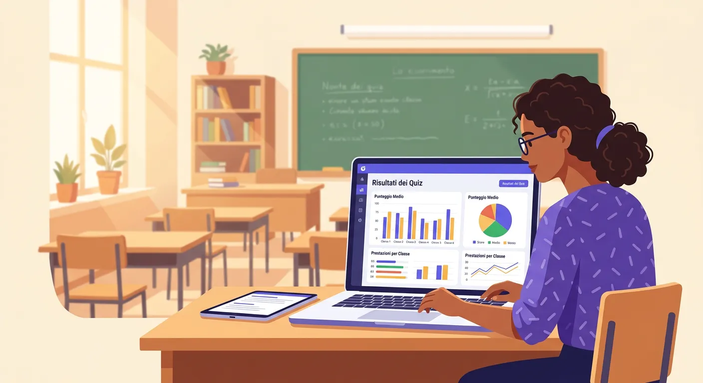 Docente che analizza i risultati di un quiz Kahoot per la valutazione formativa