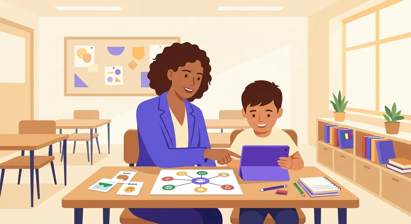Docente che applica strategie didattiche personalizzate per uno studente con DSA durante una lezione