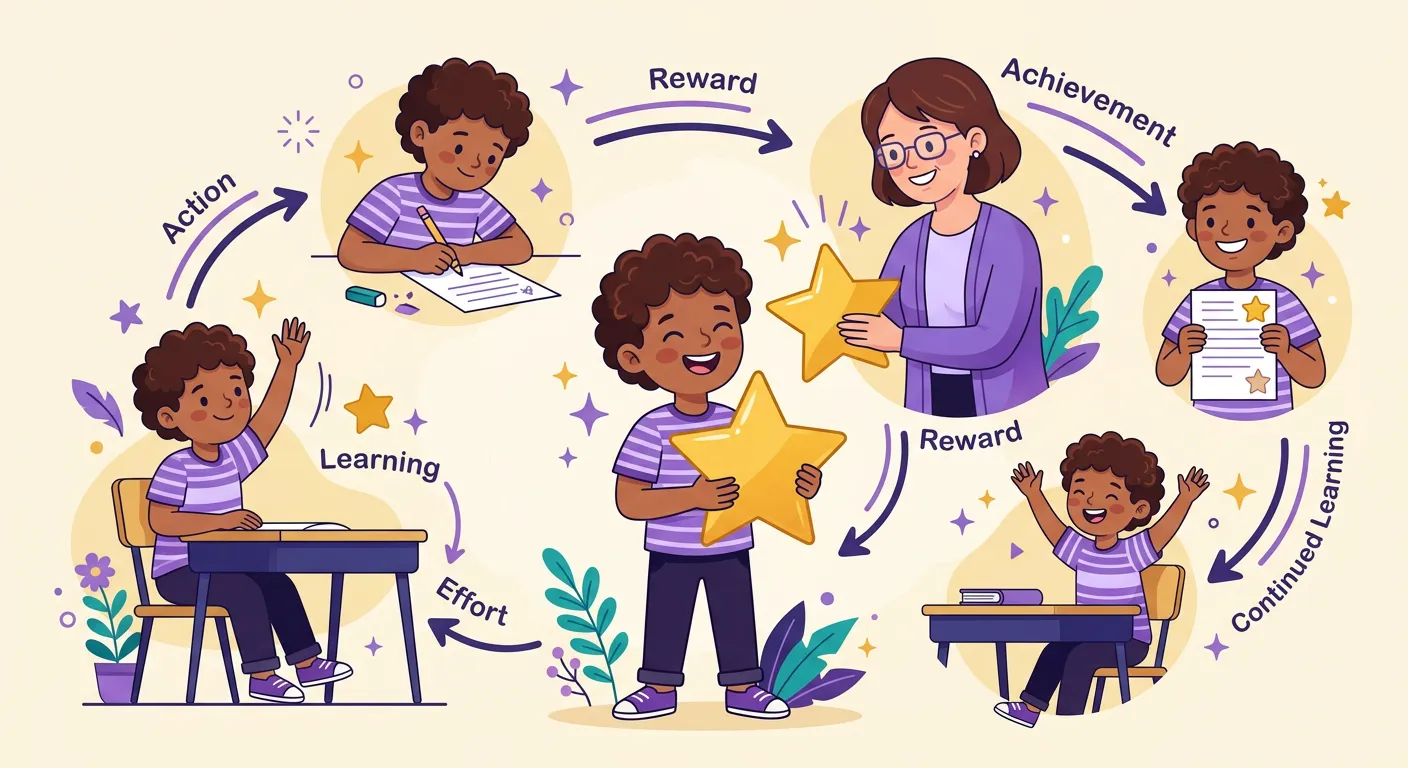 Schema del rinforzo positivo a scuola con punti merito che aumentano la motivazione degli studenti