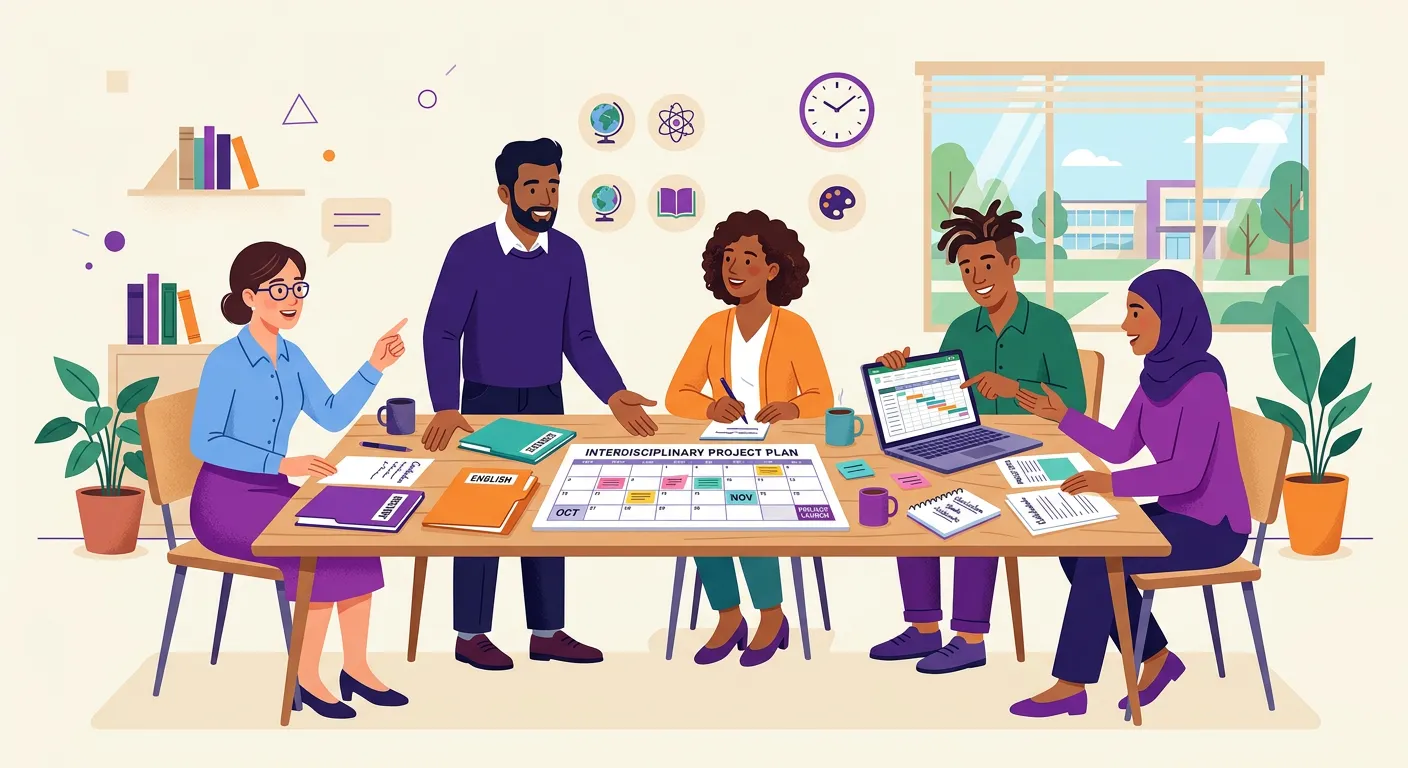 Docenti che collaborano alla progettazione di un'UDA interdisciplinare durante un consiglio di classe