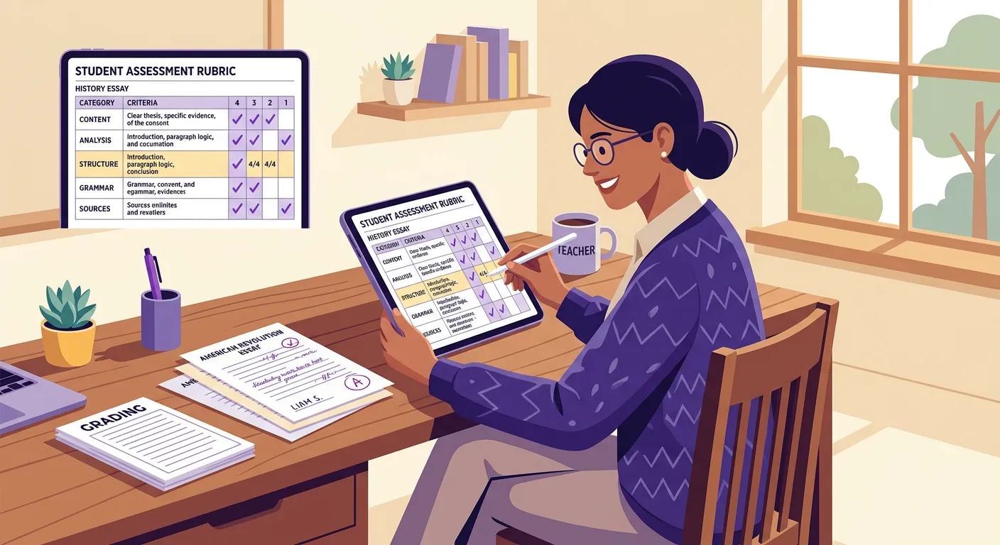 Docente che compila una rubrica di valutazione per un'unità didattica di apprendimento