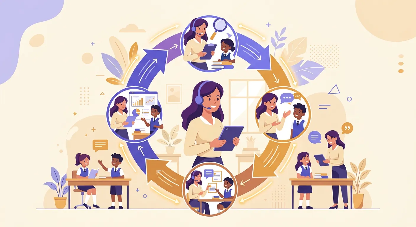 Schema del ciclo valutativo con fasi di osservazione, feedback e adattamento della didattica