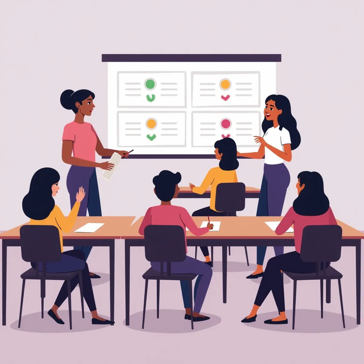 Studenti che partecipano a strategie di valutazione formativa in classe con exit ticket e quiz