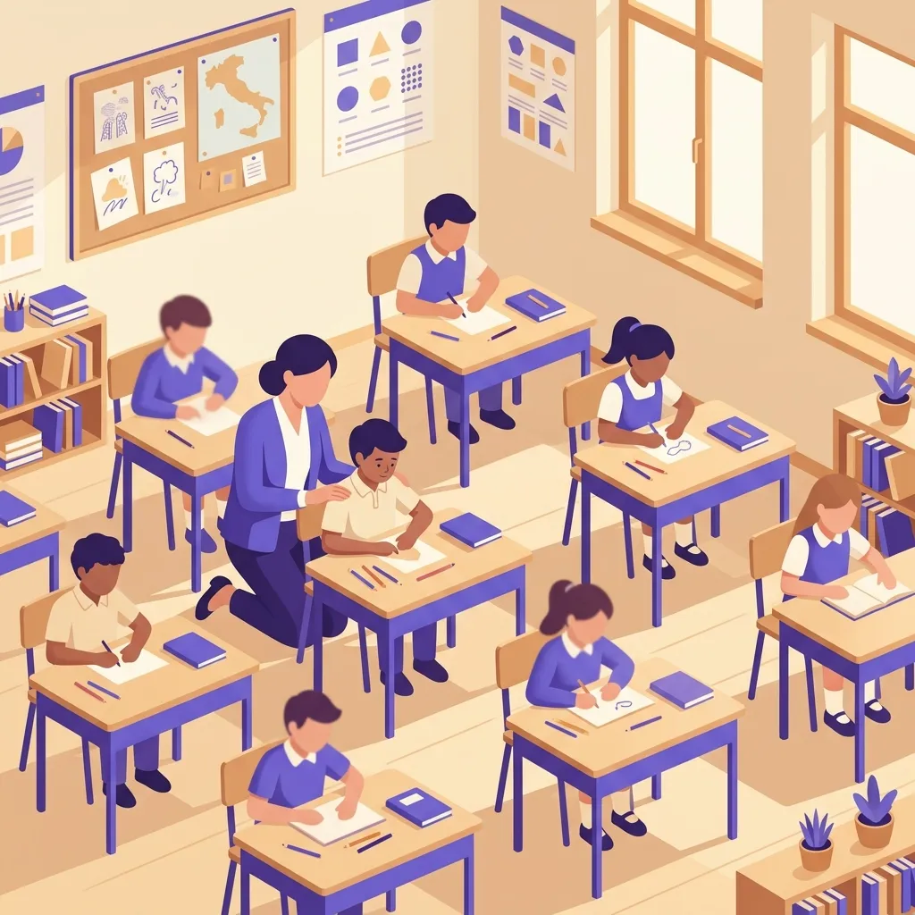 Docente in classe applica strategie quotidiane per studenti con ADHD a scuola primaria