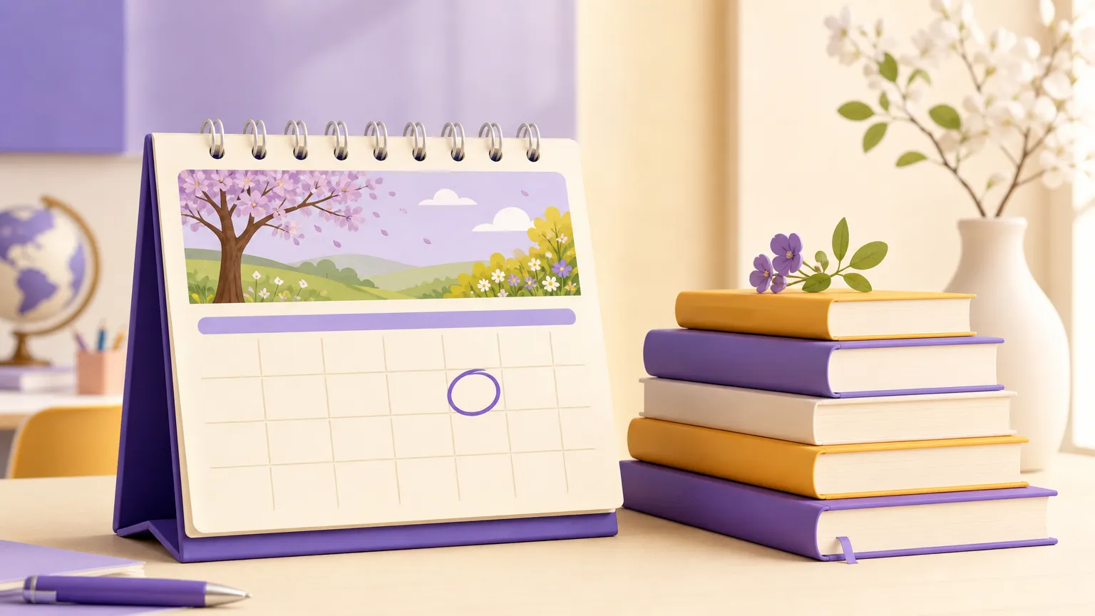 Calendario di maggio con la scadenza delle adozioni cerchiata accanto a una pila di libri scolastici
