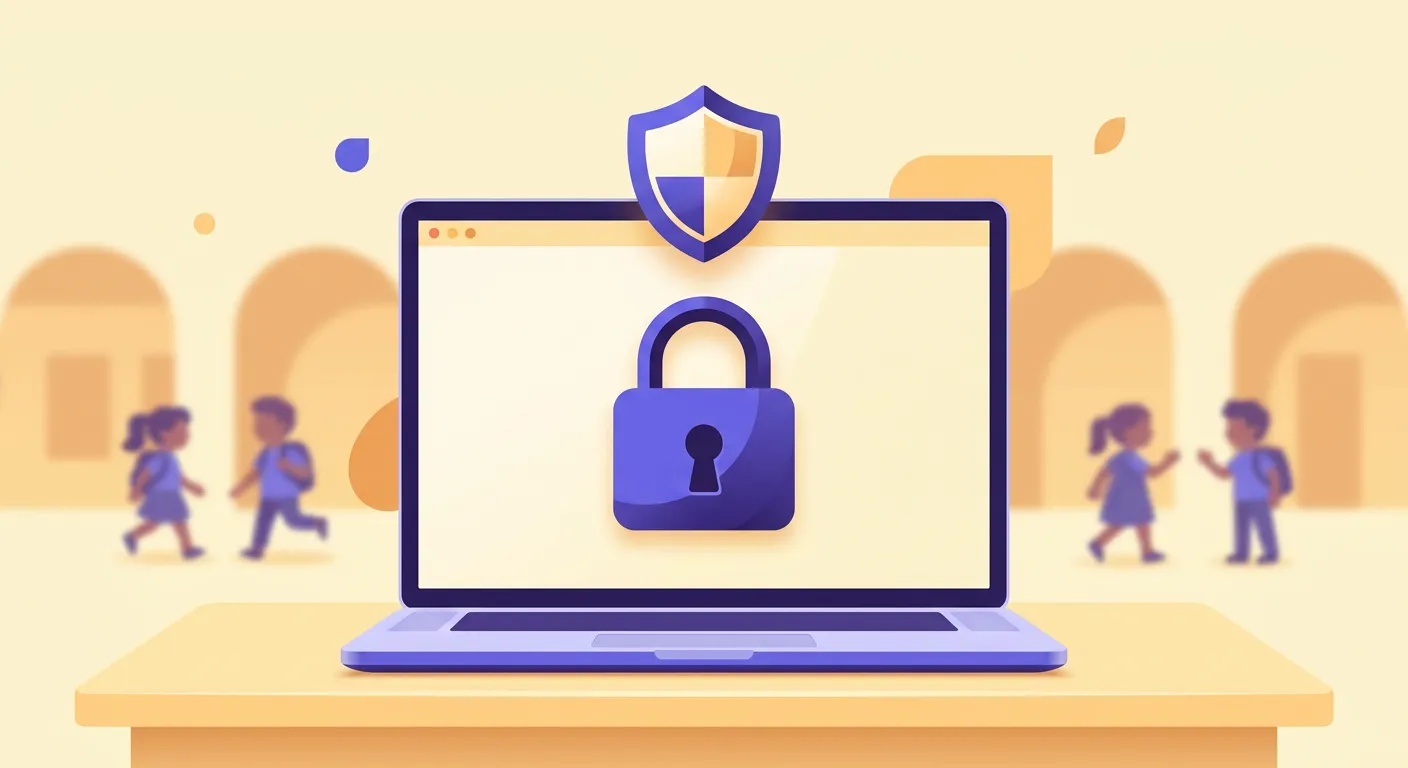 Icona privacy e GDPR con lucchetto su schermo laptop di docente che protegge dati alunni sostegno