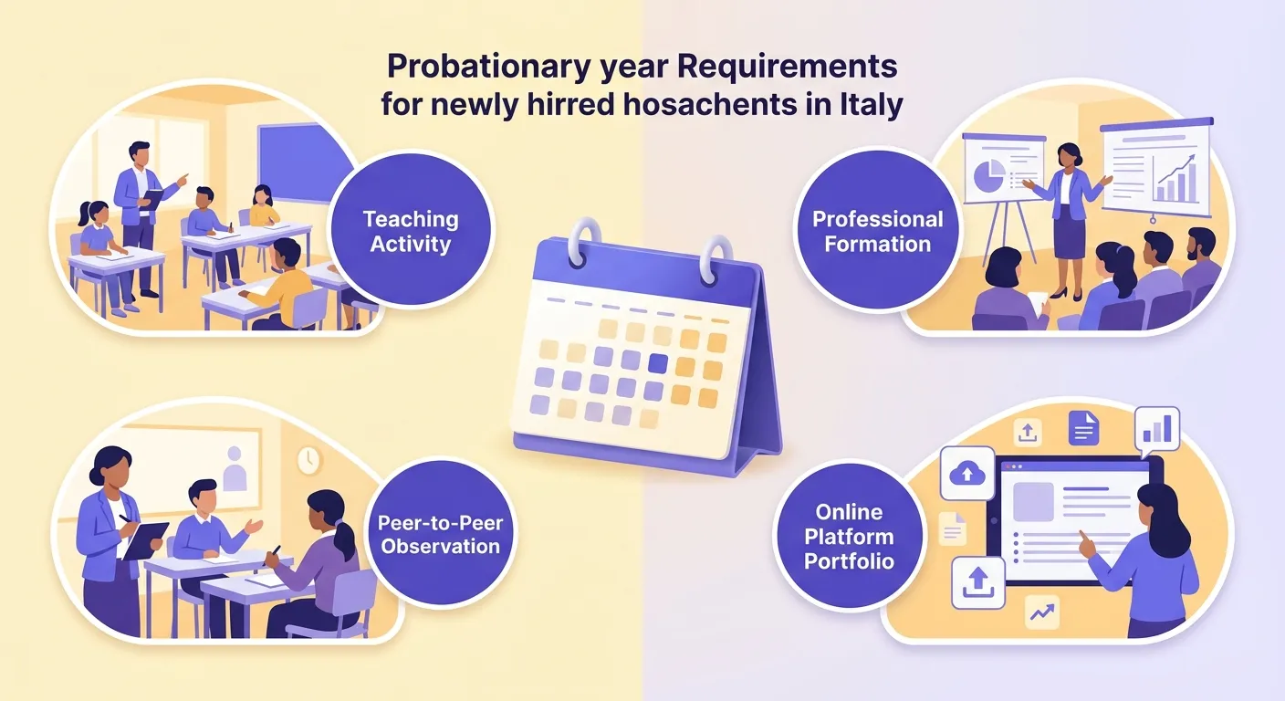 Schema dell'anno di prova docenti neoassunti con requisiti di servizio e formazione obbligatoria