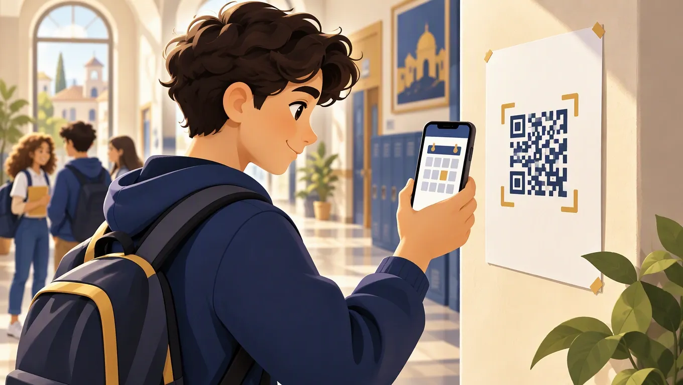 Studente scansiona con il telefono il QR di prenotazione stampato su un annuncio ripetizioni