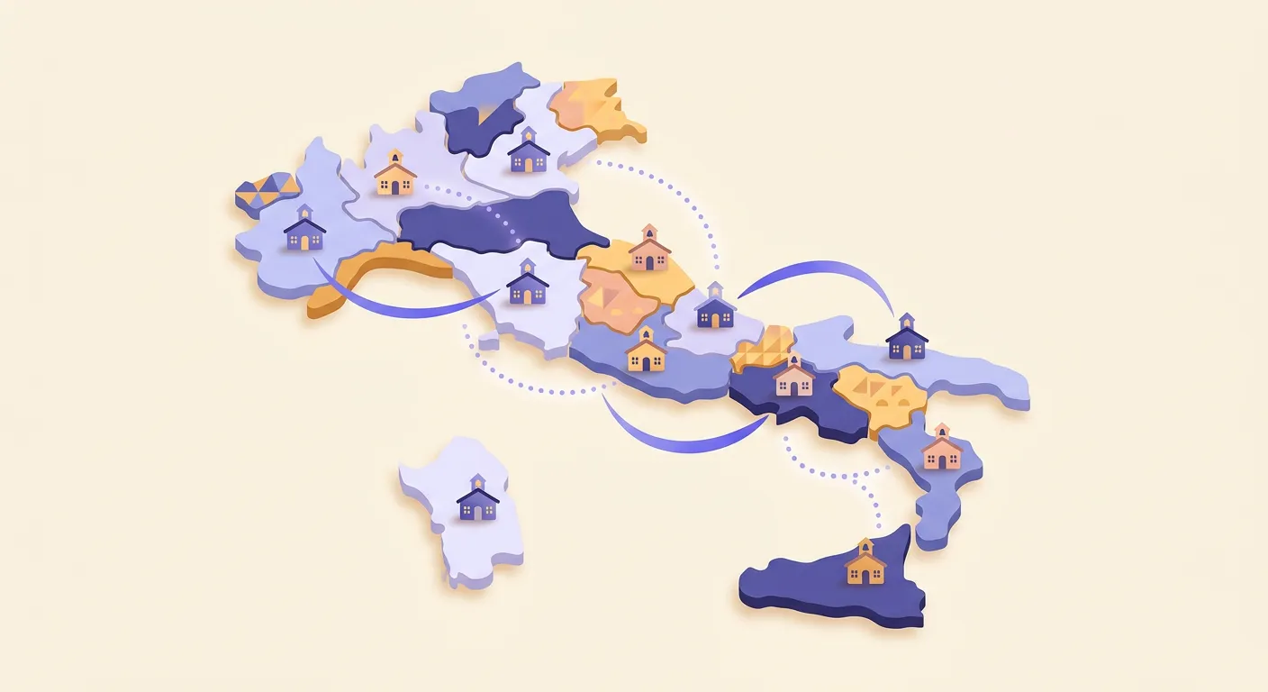 Mappa Italia con calendario scolastico 2026 2027 e indicazioni date inizio lezioni delle regioni italiane