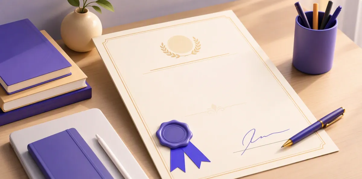 Documento ufficiale di certificazione delle competenze scolastiche con sigillo della scuola pronto per la firma del dirigente