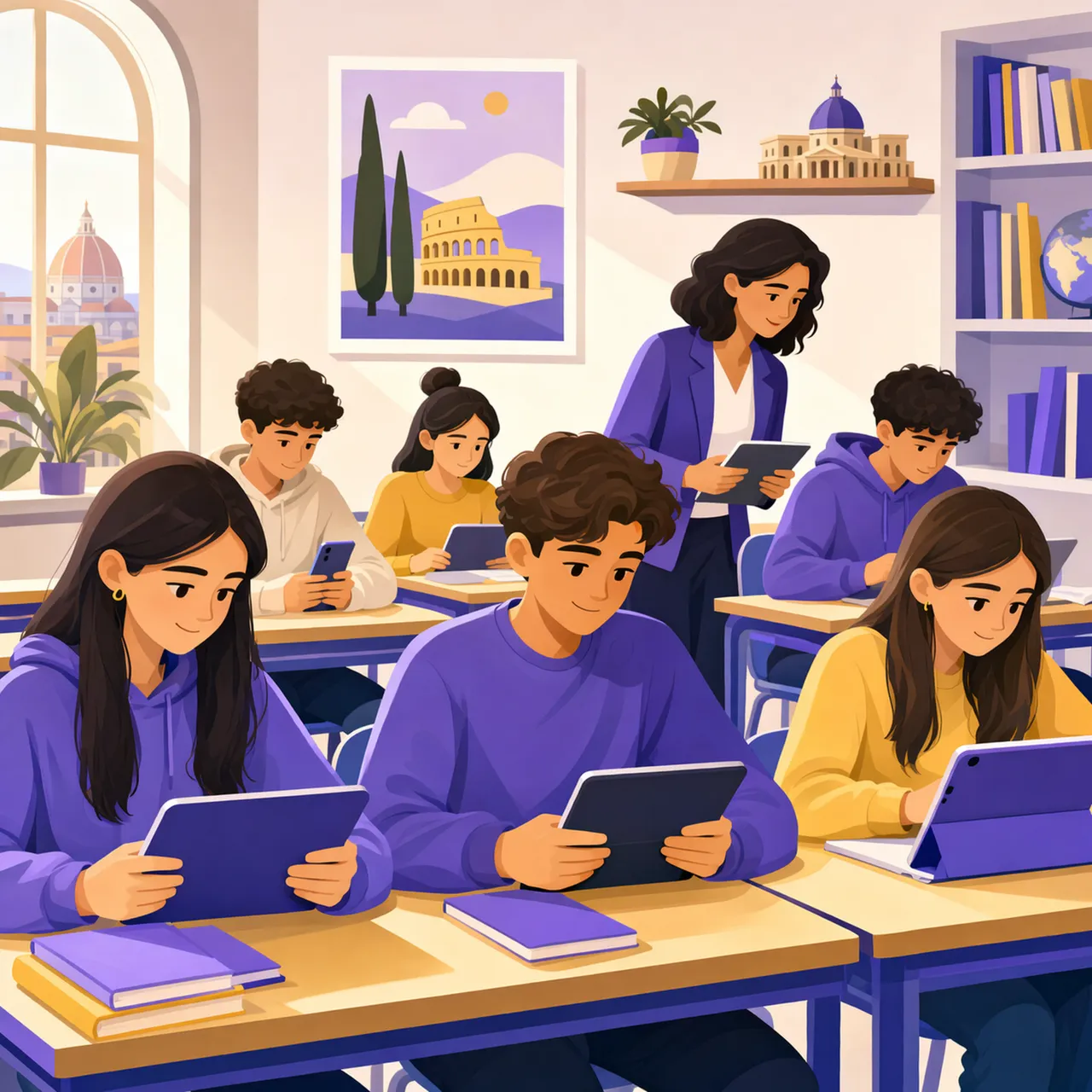 Studenti consapevoli che usano dispositivi digitali in classe applicando i principi della cittadinanza digitale