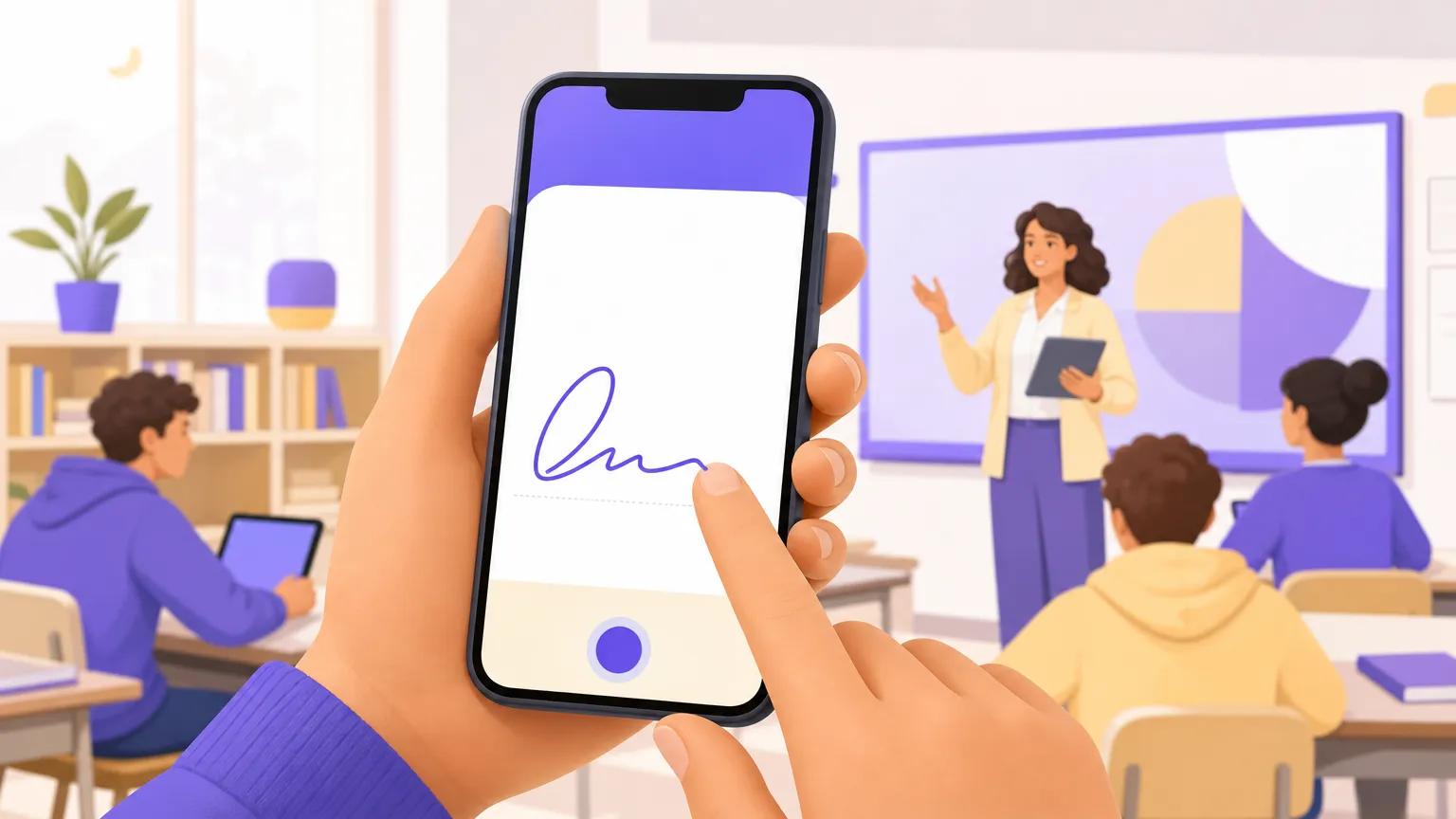 Firma disegnata con il dito su un PDF aperto nel browser del telefono