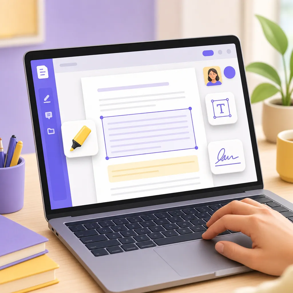 Editor PDF online con strumenti testo evidenziatore e firma per compilare moduli scolastici