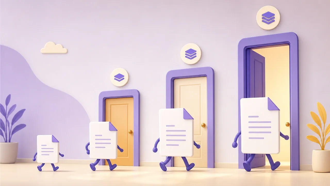 Soglie di peso diverse per email portali e messaggistica rappresentate come porte di dimensioni differenti