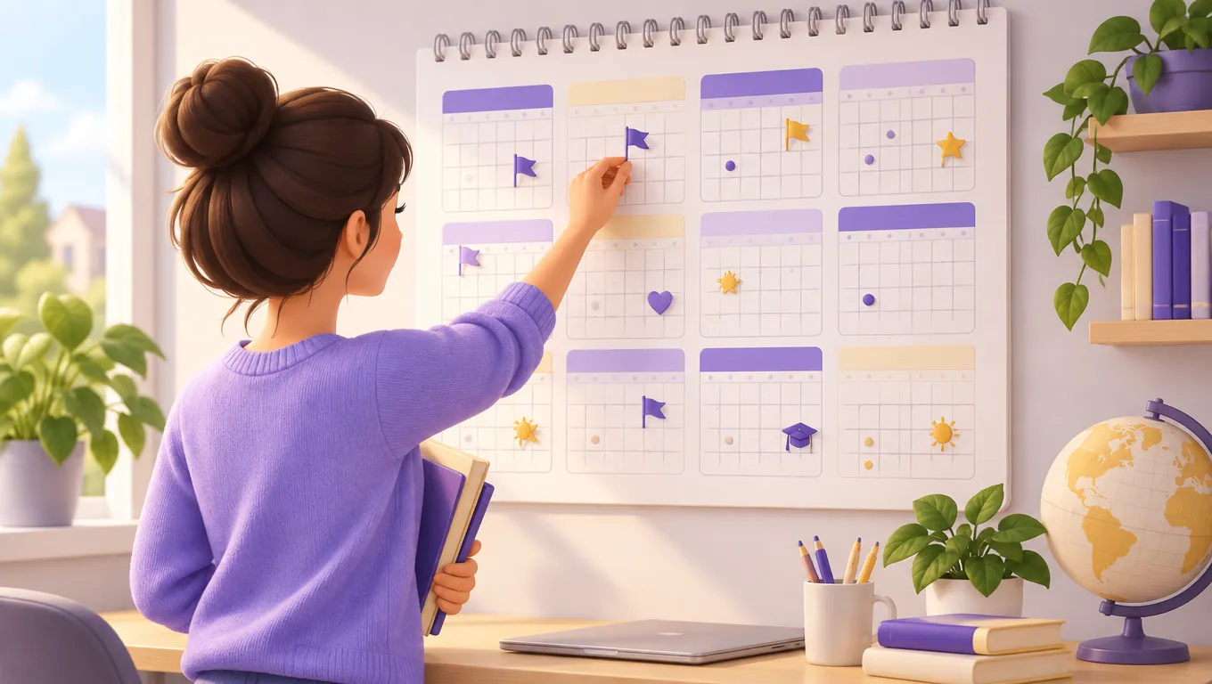 Calendario dell'anno scolastico con le tappe del coordinatore di classe evidenziate mese per mese