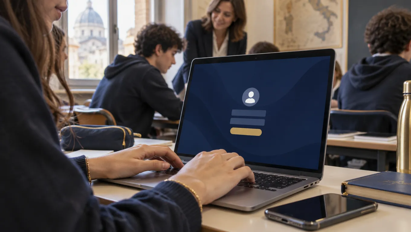 Mani di uno studente al portatile durante l'accesso alla piattaforma per il corso sicurezza MIUR