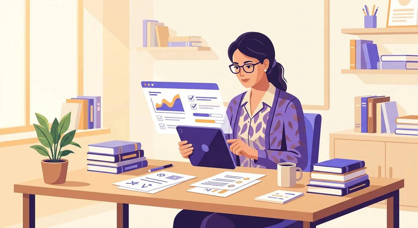 Docente di scuola secondaria che definisce i criteri di valutazione per la classe con griglia e indicatori