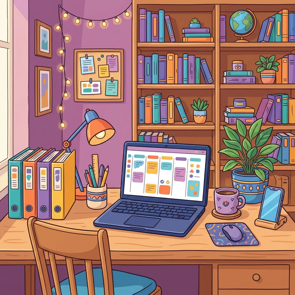 Docente che organizza le lezioni su laptop con un planner digitale strutturato