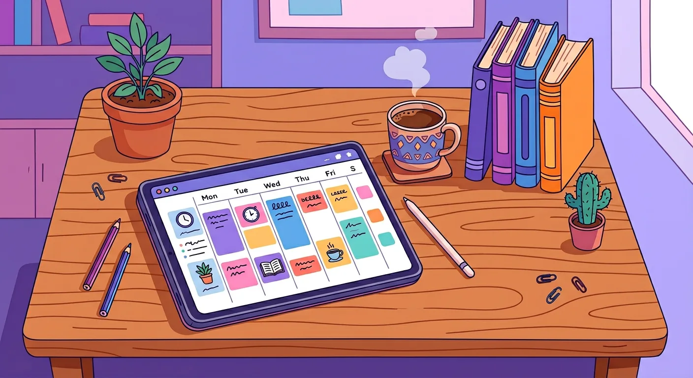 Docente che utilizza un diario digitale su tablet per organizzare lezioni e attività scolastiche