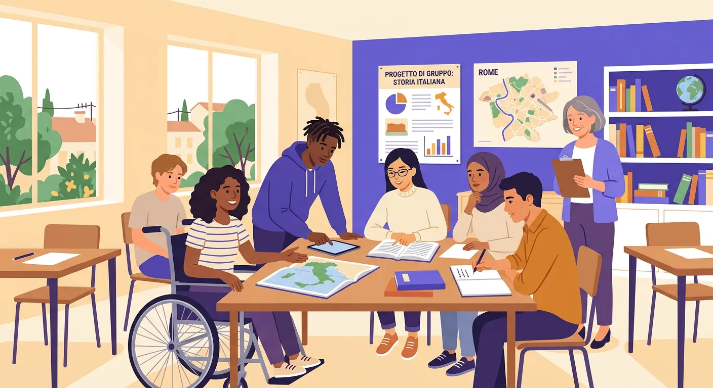 Classe scolastica diversificata con studenti che apprendono con metodologie inclusive