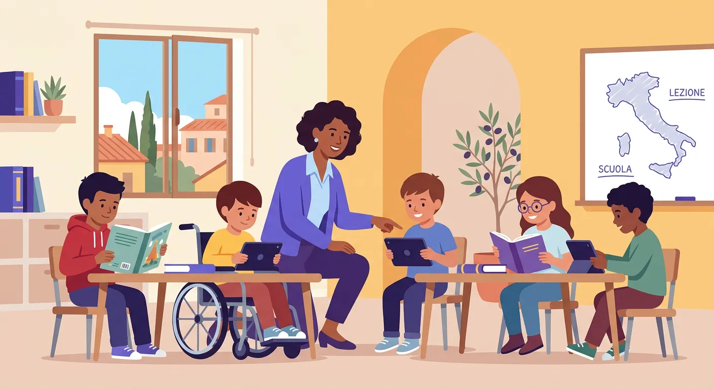 Docente che applica strategie di didattica inclusiva in classe con studenti coinvolti