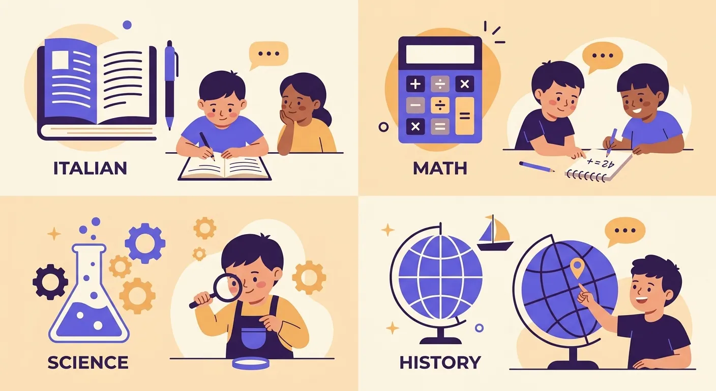 Tabella con esempi di didattica laboratoriale per italiano matematica scienze storia arte