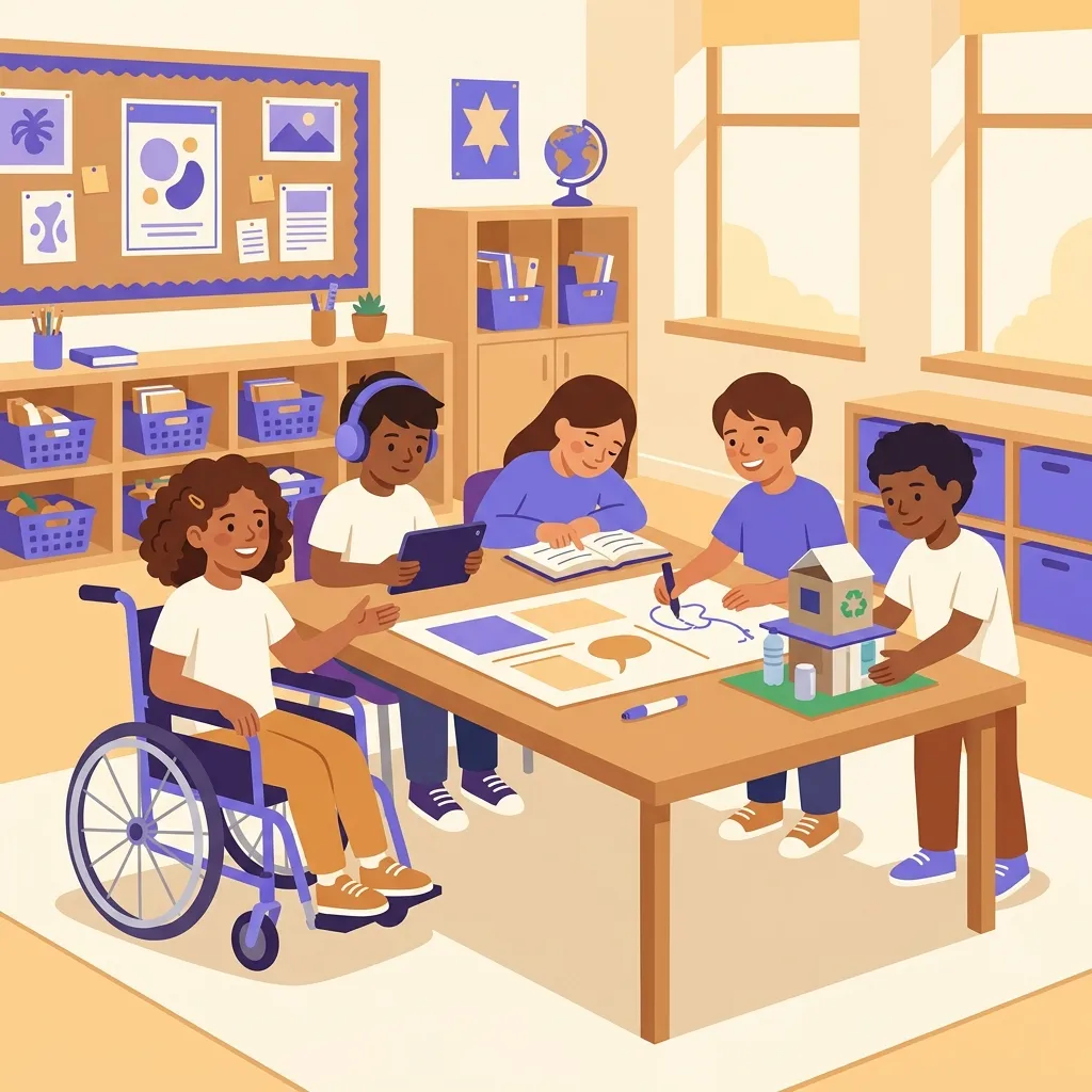 Studenti italiani con stili di apprendimento diversi collaborano in un laboratorio scolastico inclusivo