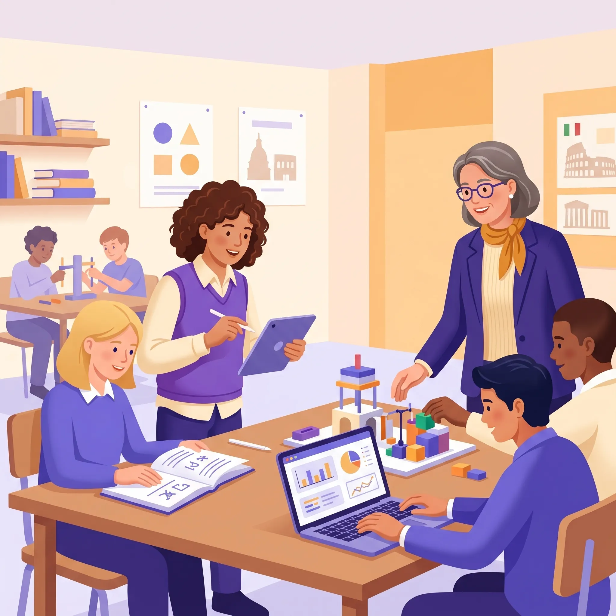 Studenti che applicano le conoscenze in un compito reale durante un'attività di didattica per competenze in classe