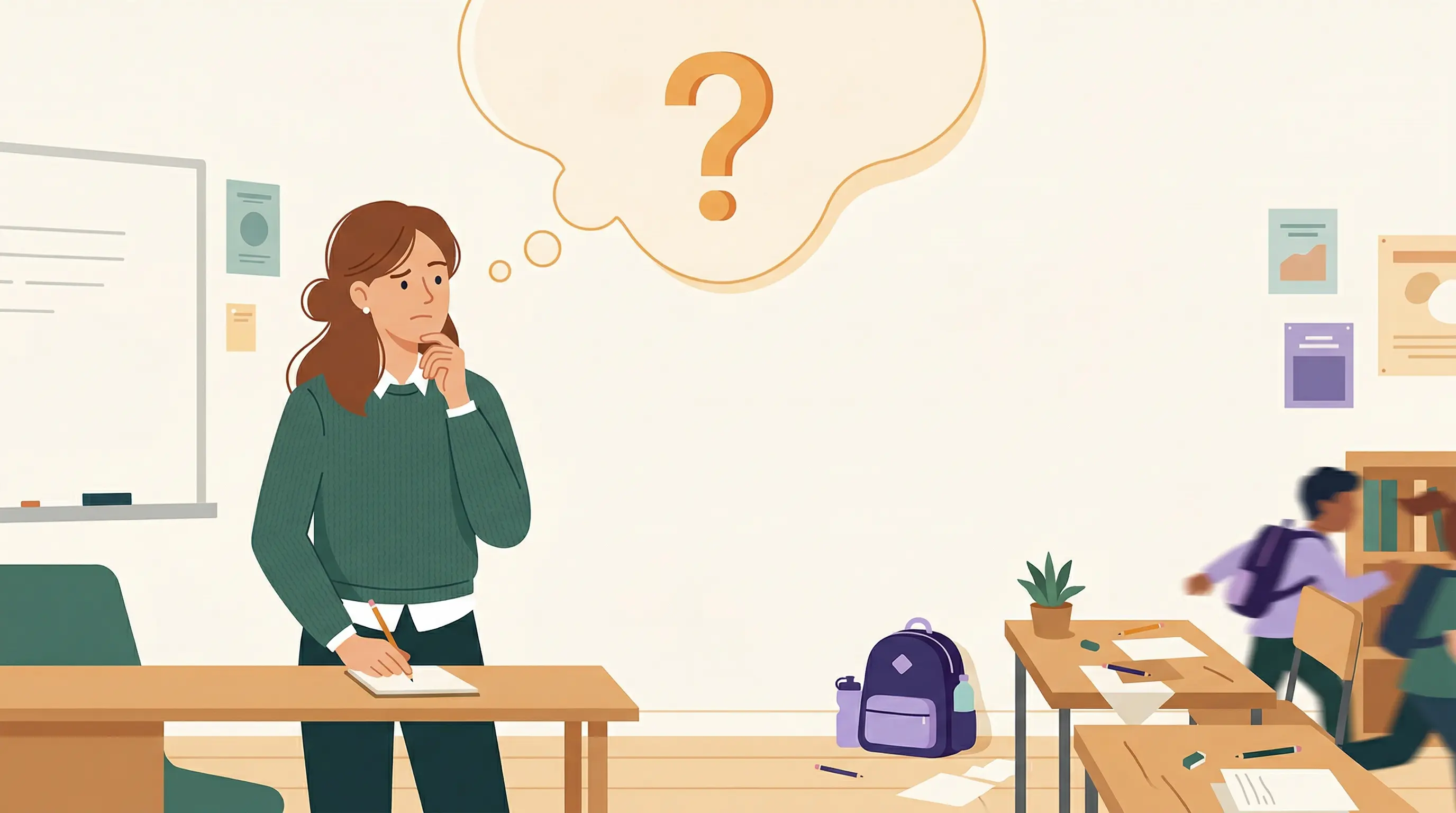 Docente che riflette sulla scelta tra nota generica e disciplinare