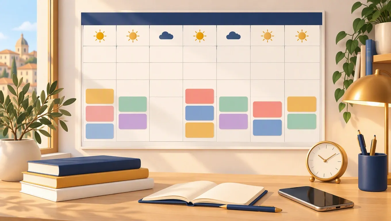 Calendario settimanale con le lezioni private del pomeriggio organizzate dopo l'orario scolastico del docente