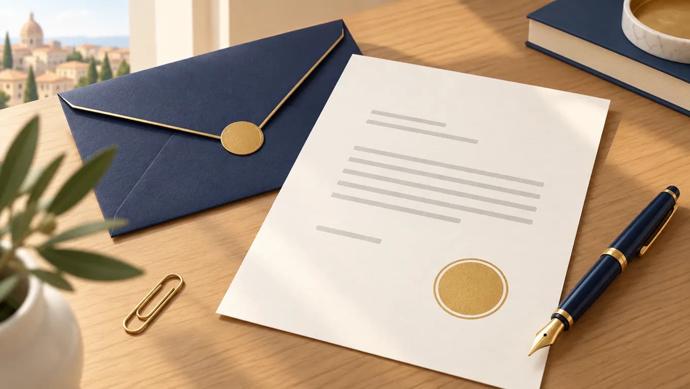 Busta e documento formale con timbro stilizzato per la comunicazione protocollata delle lezioni private