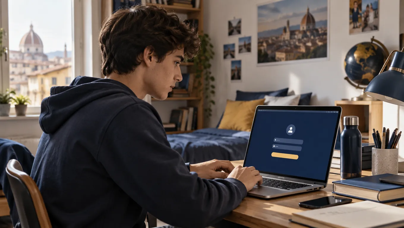 Studente accede dal computer alla piattaforma ministeriale per vedere i percorsi di formazione scuola-lavoro ex PCTO