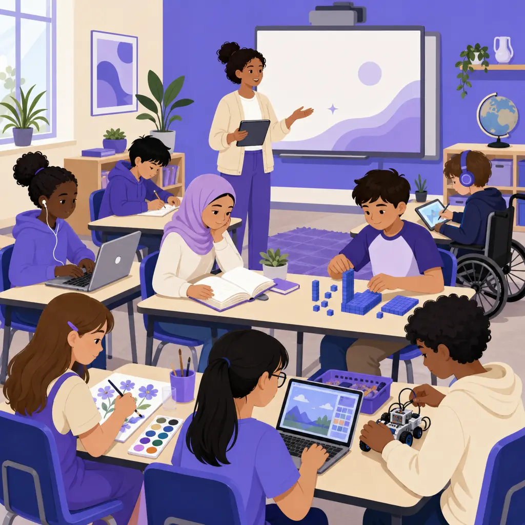 Docente che applica strategie didattiche personalizzate per studenti con DSA in diverse materie scolastiche