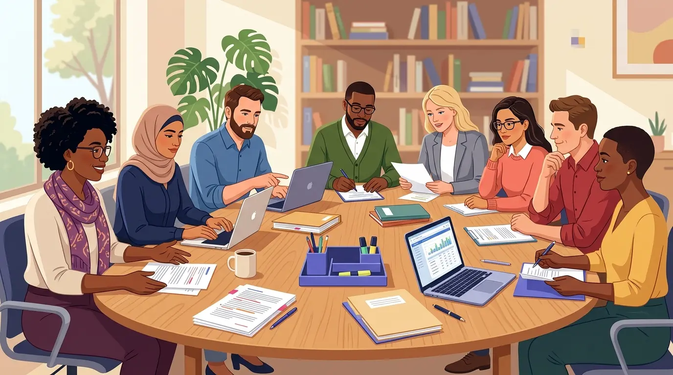 Consiglio di classe riunito per la valutazione di educazione civica durante lo scrutinio finale