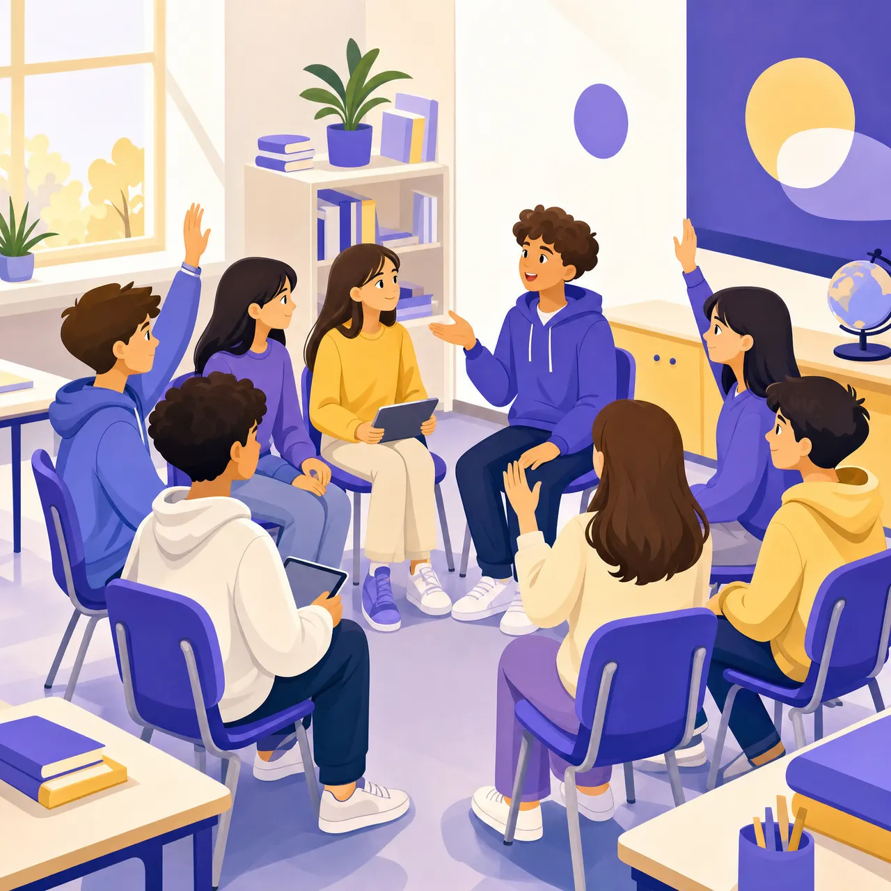 Studenti discutono il significato di educazione civica e cittadinanza attiva durante una lezione