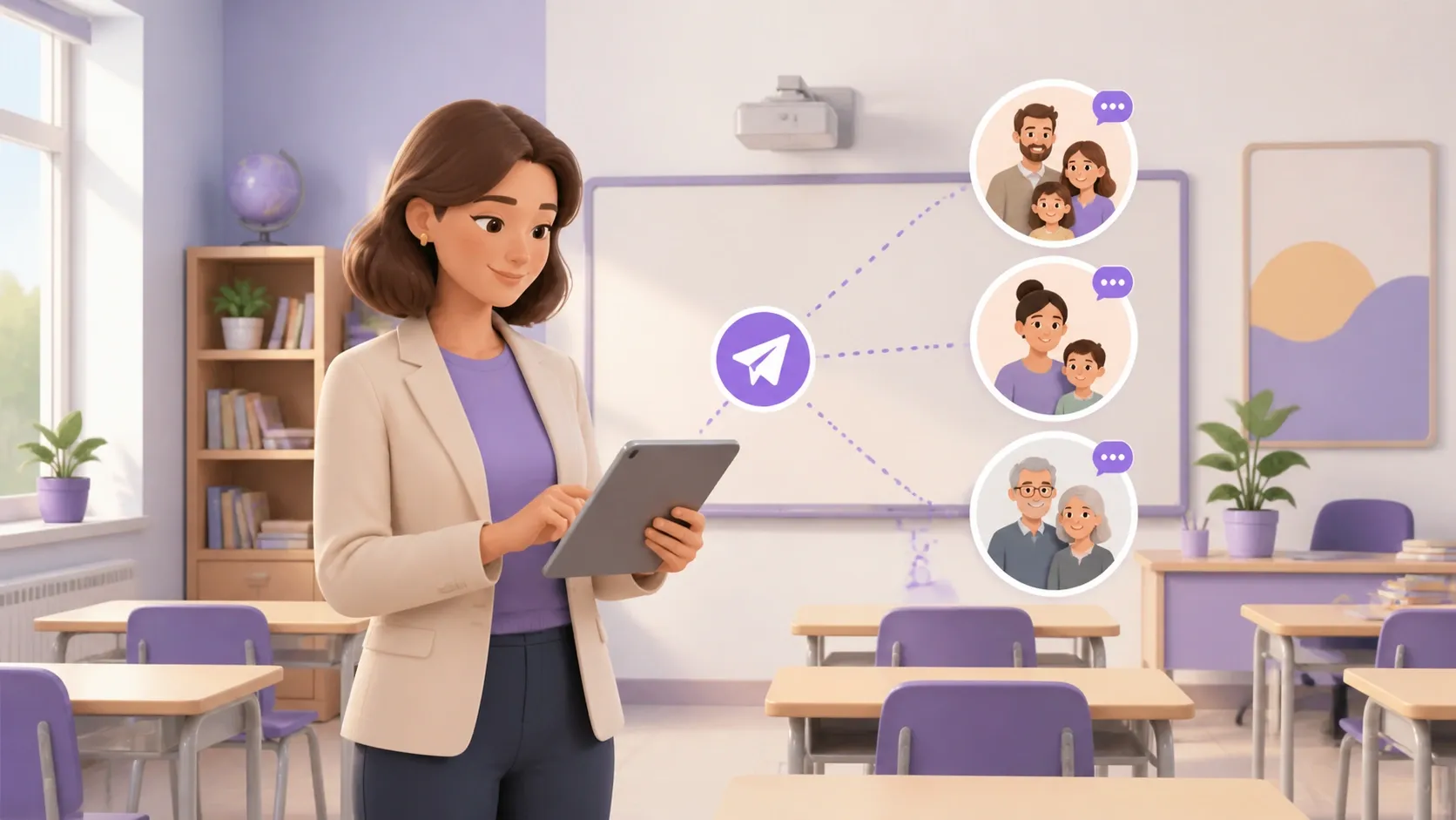 Docente invia una comunicazione alle famiglie dal registro elettronico su tablet in classe