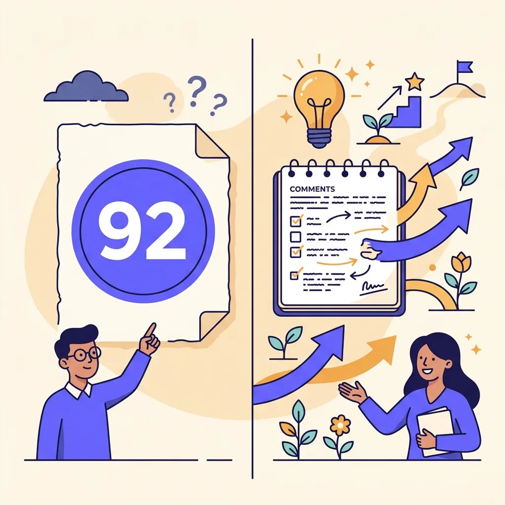 Schema visivo che mostra la differenza tra feedback formativo e voto numerico nella valutazione scolastica