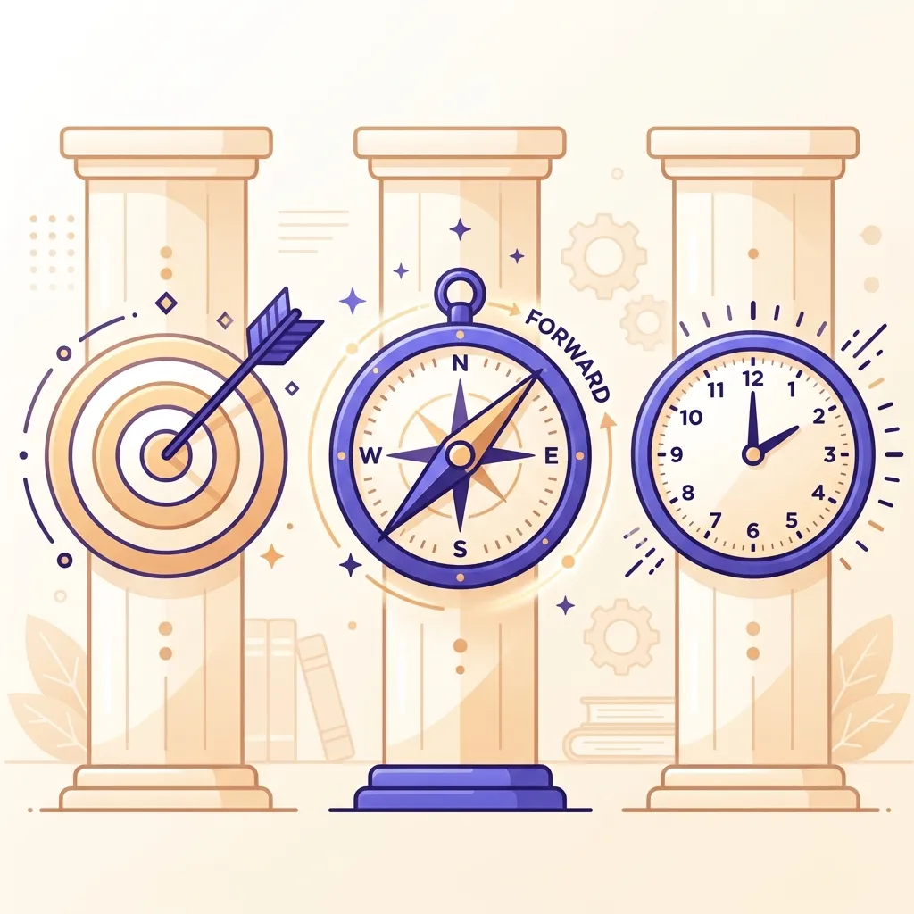 Tre regole del feedback formativo efficace illustrate con icone di precisione, direzione e tempestività