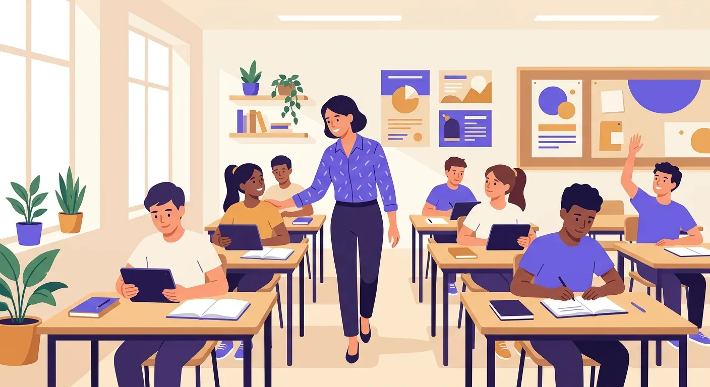 Docente che usa strategie rapide per dare feedback formativo in classe risparmiando tempo