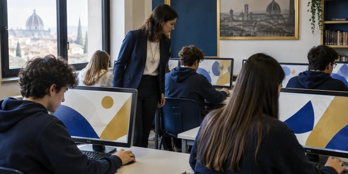 Studenti delle superiori seguono al computer il corso sicurezza della formazione scuola-lavoro FSL
