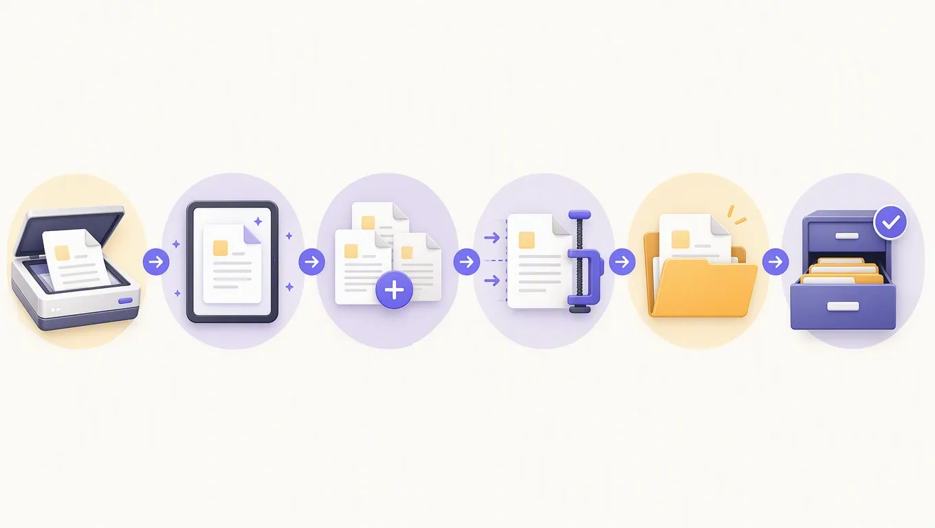 Percorso di un documento scolastico dalla scansione alla conversione fino all'archiviazione ordinata