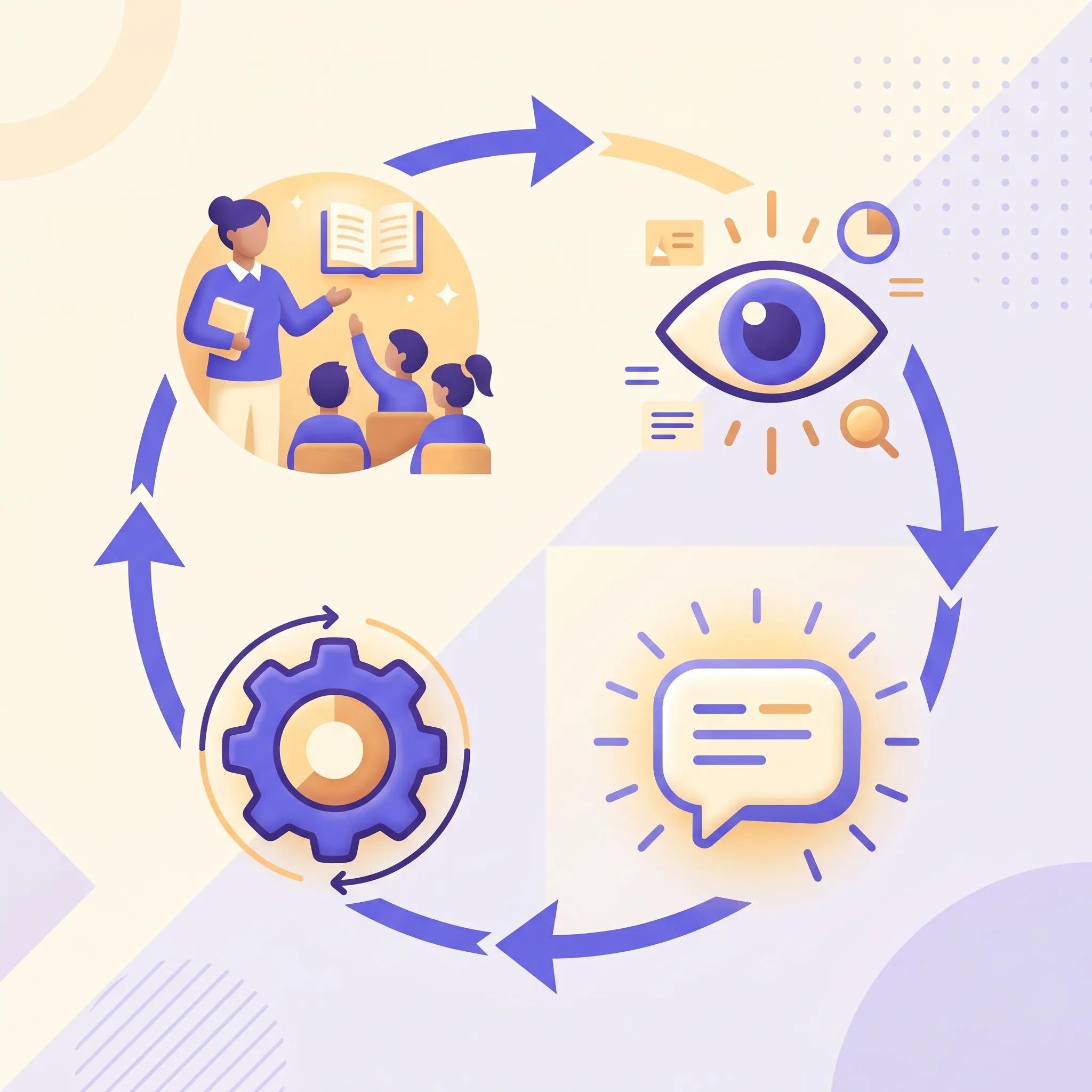 Ciclo della valutazione formativa con insegnamento osservazione feedback e regolazione della didattica