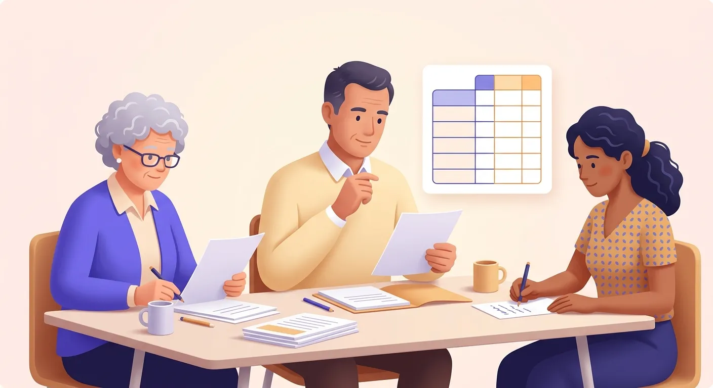 Commissione d'esame che valuta le prove con la griglia di valutazione dell'esame di stato
