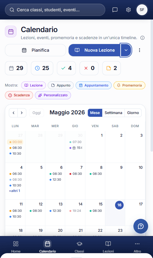 Vista mobile del Calendario con bottom nav