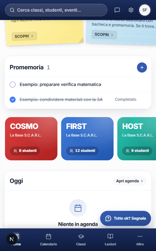 Vista mobile della dashboard
